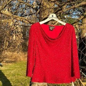 Laurence Kazar sparkly red beaded top L new with tags